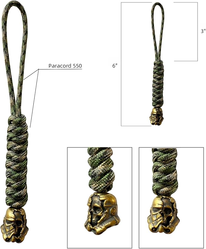 Handmade Lanyards with Brass Beads – Paracord 550 Survival Gear Leash for knives, Outdoor, and EDC Tools