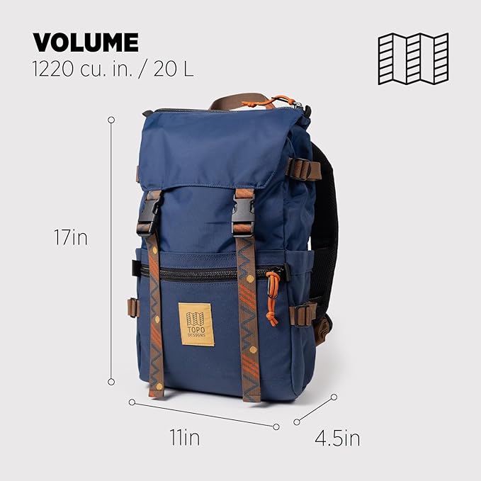 Topo Designs Rover Pack Classic - Daily Daypack for Commutes, Day Trips, Hikes, Iconic Denver Design, PFAS-Free, Fair Trade, BlueSign Backpack (Midnight)