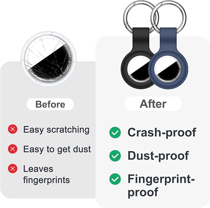 Linsaner [2 Pack] Case for AirTag 2nd Gen (2026) & 1st Gen, Silicone Holder Keychain Key Ring, Protective Cover for Air Tags, GPS Finder Accessories for Bags, Pets, Kids, Luggage, Black+Blue