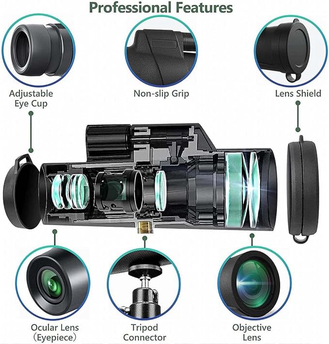 Monocular Telescope 12x50 High Powered for Adults, Waterproof Fogproof with Smartphone Adapter & Tripod, BAK4 Prism FMC Lens for Bird Watching Hunting Concerts Stargazing, Gift for Family