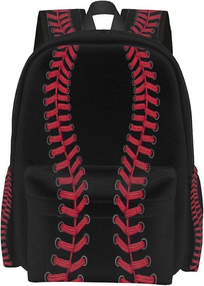 cfpolar 17 Inch Backpack Black Baseball Red Stitches Laptop Bag Shoulder Bag School Bookbag Casual Daypack For Boys Girls,A-8