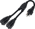 Elecan 3-Prong Y Splitter Power Extension Cord 1 FT, Straight Plug 1 to 2 Way Outlet Space Saver, Heavy Duty Weatherproof SJTW, 16AWG 13A, 5-15P Cable Extender for Indoor Outdoor-UL