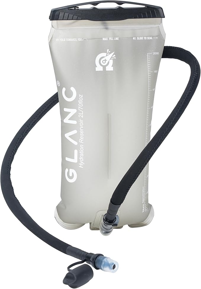 GLANC Hydration Bladder - 2L Water Bladder with Cleaning Kit for Outdoor Hiking Backpack, BPA Free Leakproof Water Reservoir for Hydration Pack, Insulated Hose & High Flow Bite Valve