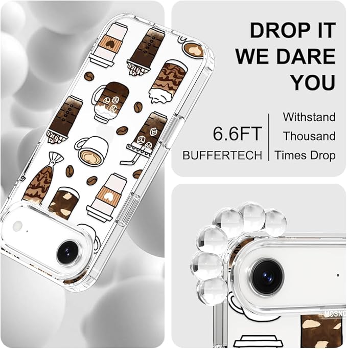 MOSNOVO for iPhone Air Case | Military Grade 6.6ft Drop Tested | Camera Control | Clear with Coffee Design