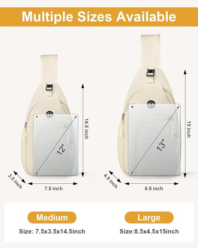 Pritent Crossbody Bags for Women Man Waterproof Sling Bag Backpack Trendy Casual Cross Body Bag with Convertible Shoulder Strap Chest Bag for Camping Hiking Travel Essentials (Ivory, Large)