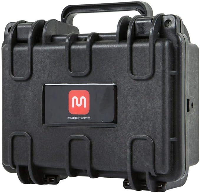 Monoprice Weatherproof / Shockproof Hard Case - Black IP67 level dust and water protection up to 1 meter depth with Customizable Foam, Black, 8.5" x 7.1" x 4"