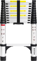 BOCOM 10.5 FT Aluminum Telescoping Ladder, Lightweight Multi-Purpose Collapsible Extension with 2 Triangle Stabilizers, Heavy Duty 330 lbs Max Capacity, Ideal for Home, RV, and Outdoor Work Silver