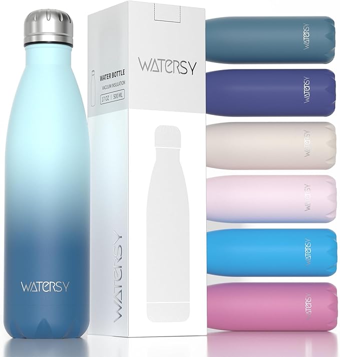 WATERSY Stainless Steel water bottles,17oz/500ml Insulated Water Bottles,Ocean Blue metal water bottle Keeps Drink Cold and Hot,BPA Free kids water bottles for School,Gym,Travel,Sports
