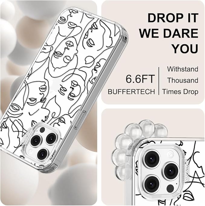 MOSNOVO Case for iPhone 12 & iPhone 12 Pro, [Buffertech 6.6ft Military-Grade Drop Protection] [Anti Peel Off Tech] Clear TPU Bumper Phone Case Cover Design - Abstract Face Line Art