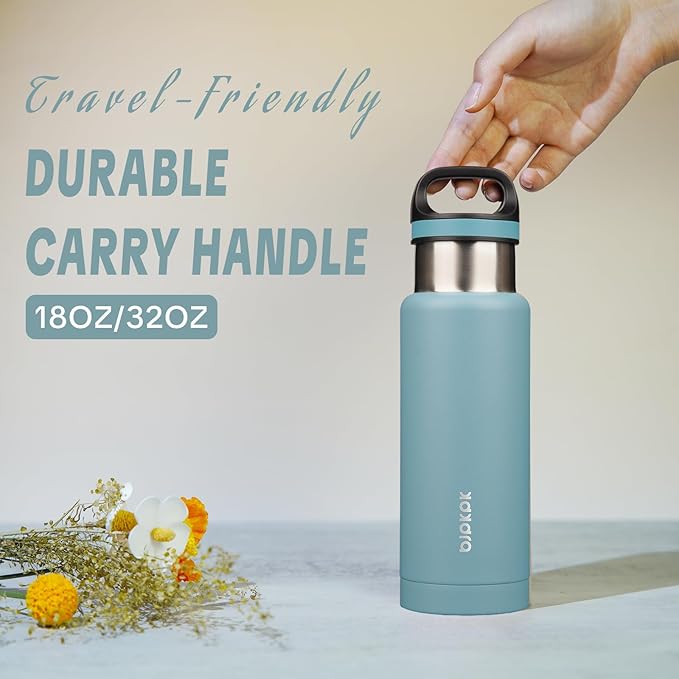 BJPKPK Insulated Water Bottle 18OZ Stainless Steel Water Bottle with Handle Double Walls Vacuum Insulated BPA Free Flask, Light Blue