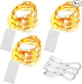 3 Pack Rechargeable Fairy Lights 10ft 30 LED, 4 Modes Battery Copper Wire String Light, Micro Firefly Starry Lighting for Wedding Party Bedroom Decor, Warm White
