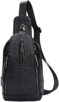 Hebetag Crocodile Genuine Leather Sling Chest Bag for Men&Women Travel Outdoor Hunting Hiking Camping Crossbody Shoulder Pack Pouch Backpack Daypack Black