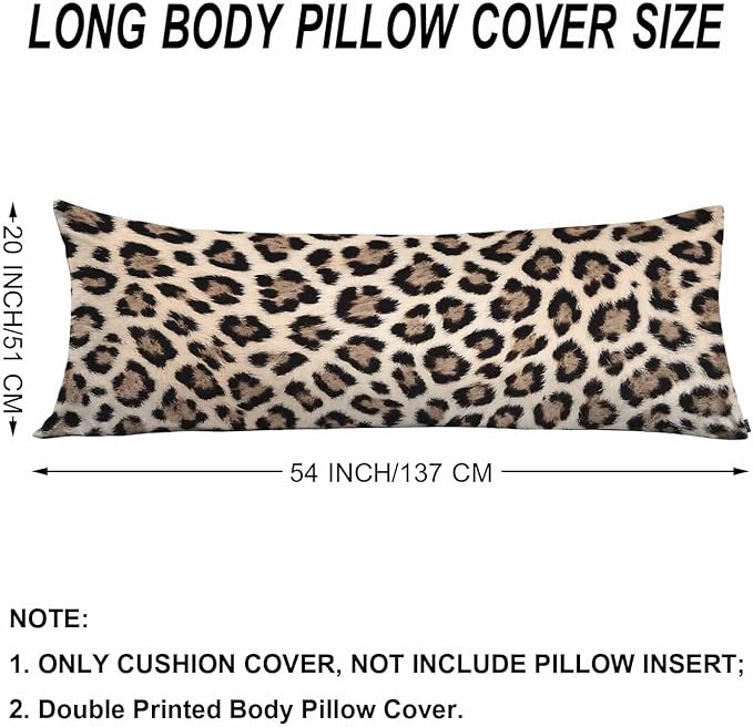 Body Pillowcases with Zipper Leopard Print Cozy Body Pillow Covers Cushion Cover 20 X 54 Inch, African Leopard Skin Outdoor Body Pillow Pillowcase for Home Bedroom Couch Sofa Brown