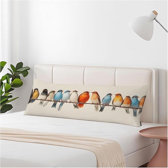 Body Pillow Covers Bird Body Pillowcase 20"X54", Vintage Birds Colorful Couch Body Pillow Cases for Home Bedroom, Outdoor Body Cushion Cover for Men Women