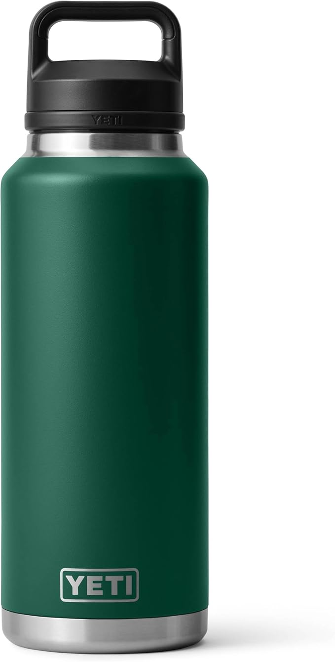YETI Rambler 46 oz Bottle, Leakproof, Vacuum Insulated, Stainless Steel with Chug Cap, Black Forest Green