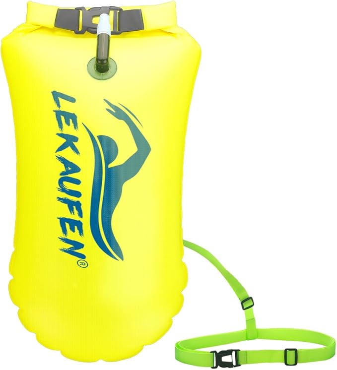 Swim Buoy for Open Water, 20L Swim Safety Float Waterproof Dry Bag for Swimmers Triathletes Kayakers Snorkelers, Swimming Pull Buoy for Safer Swim Training (Light Yellow)