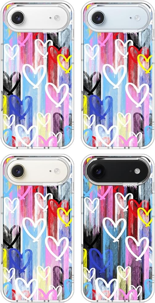 MOSNOVO for iPhone Air Case, Shockproof Military-Grade Protection 6.6ft Drop Tested, Camera Control, Clear Phone Case for iPhone 17 Air, Graffiti Hearts Design