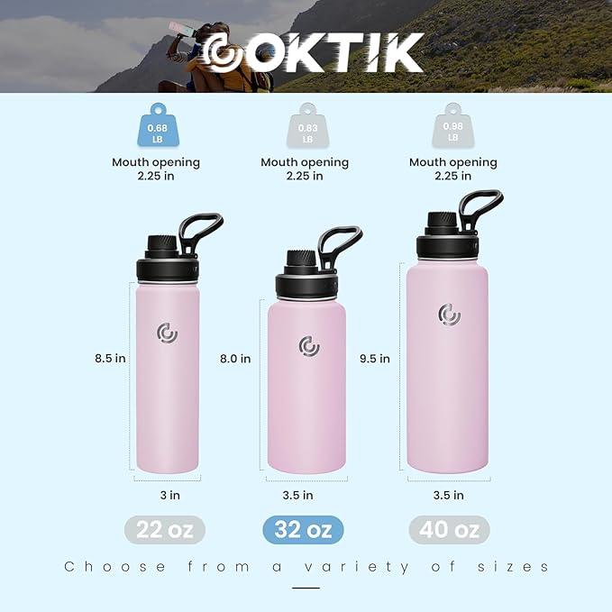 Sports Water Bottle 32oz, Insulated Water Bottle with Handle,Stainless Steel,Simple Modern,Suitable for Travel, School, Boy, Girl(Blush)
