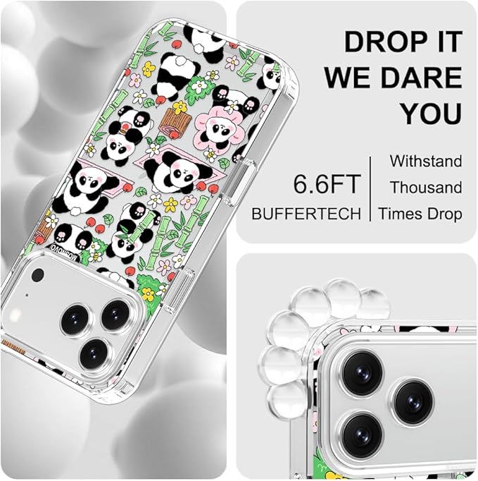 MOSNOVO for iPhone 17 Pro Max Case, Shockproof Military-Grade Protection 6.6ft Drop Tested, Camera Control, Clear Phone Case for iPhone 17 Pro Max, Kawaii Panda Garden Design
