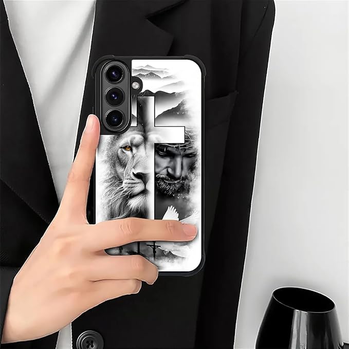 for Samsung Galaxy S26 Plus Case,Graphic Design for Girl Boy Soft Silicone Hard Acrylic Shock Protection Designed for Samsung Galaxy S26 Plus Lion Cross Jesus Christ Dove Pattern
