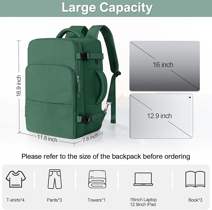 Sinaliy Travel laptop Backpack for Women, Personal Item Size Flight Approved, 16 Inch Laptop Bag with Multi-Pockets, Hiking Backpack, Waterproof Carry On Backpack Casual Daypack Backpack