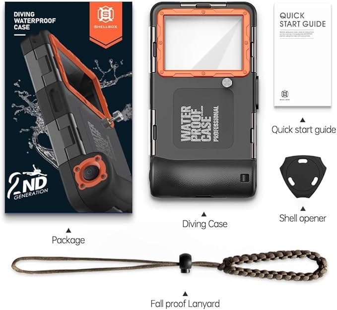 Hllhunkhe Universal Underwater Phone Case for Snorkeling, Professional Diving Waterproof Phone Case for iPhone 7-17 Pro/Pro Max/Plus/Mini, Galaxy S10-S25 Ultra/Plus and Most Phones,Black/Orange