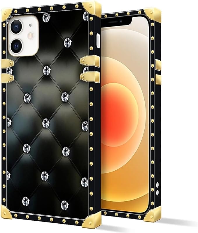 Compatible with iPhone 11 Case, Shiny Black Sofa Crystal Luxury Golden Decoration for Girl Women Soft TPU Shockproof Protective Hard PC Back for iPhone 11