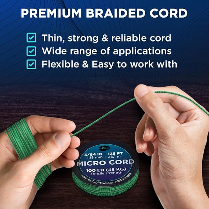 TECEUM Micro Paracord – 1.18 mm X 125 ft – Micro Utility Cord – Thin Braided Paracord Rope – Best for Crafting, DIY Projects, Fishing, Camping – Wind Chime Replacement – Survival Strong String