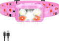 Headlamp Rechargeable LED, 800 Lumens with Red & White Light, 8 Modes, Motion Sensor, USB-C Charging, IPX4 Waterproof (1, Pink)