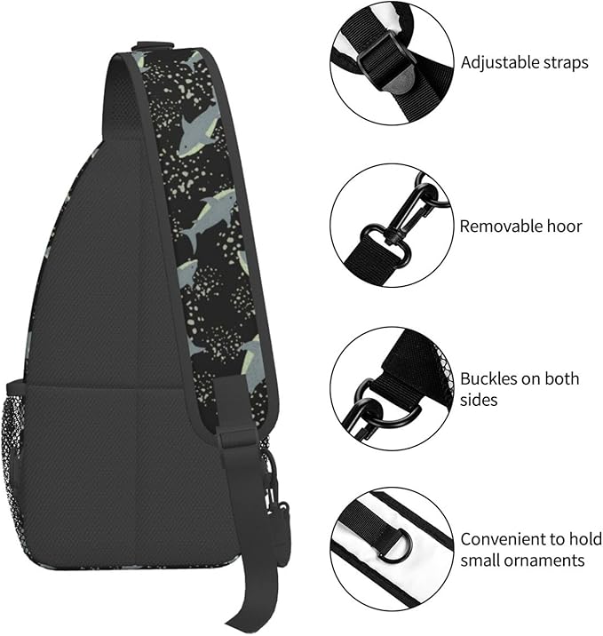Sea Shark Sling Bag For Women Men Cute Shark Pattern Backpack Crossbody Shoulder Bag Sling Backpack Chest Bag Travel Hiking Casual Sport Daypack