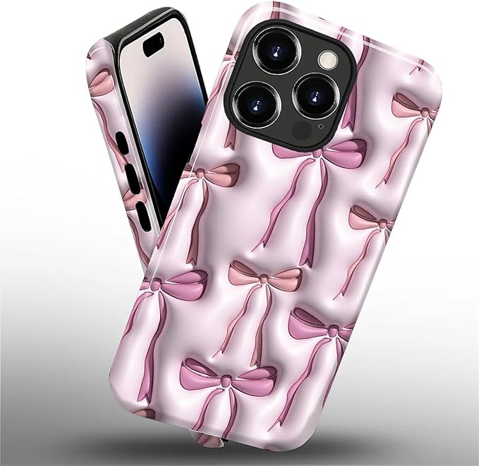for iPhone 14 Pro Case,HL2 Abstract Ribbons Bows Hybrid 2 Layer Hard Shell Silicone Protective Pattern Design Case