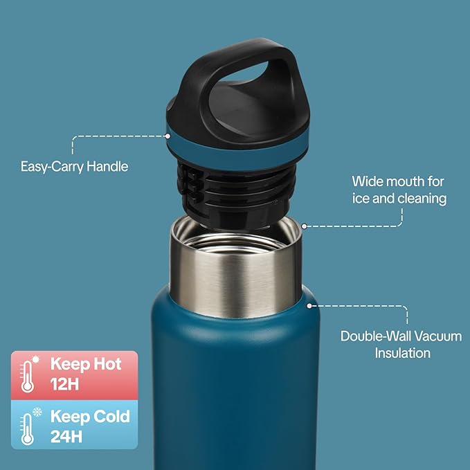 BJPKPK Insulated Water Bottle 18OZ Stainless Steel Water Bottle with Handle Double Walls Vacuum Insulated BPA Free Flask, Indigo Black