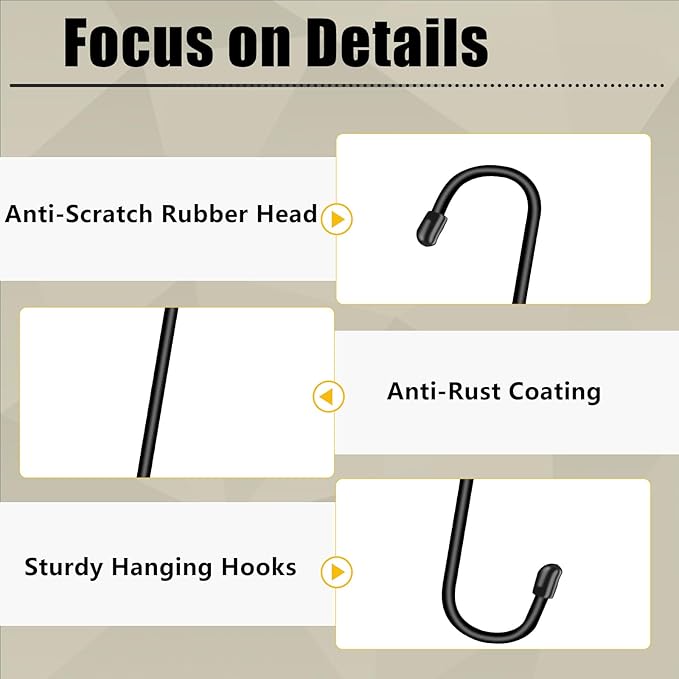 Dpyrrhic 8 Pack 12 Inch Large S Hooks for Hanging Plants,Black Extra Matel Heavy Duty Hook for Hang Brsket,Bird House and Clothes