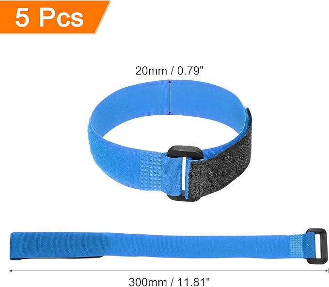 MECCANIXITY 5Pcs Reusable Battery Tie Down Straps,0.8x12" Blue Nylon Multipurpose Battery Hold Down Adjustable Cinch Strap Hook Loop Fastening Tie for Quadcopters FPV RC Drone Boat Car