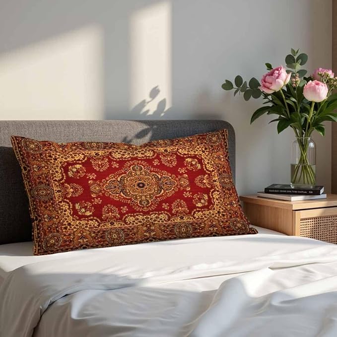 Red Oriental Persias Couch Pillow Covers 12 X 20 Boho Set of 2 Pillowcases Rectangular Velvet Outdoor Cushion Pillow Cases Decorative for Home Bed Sofa Couch Hotel