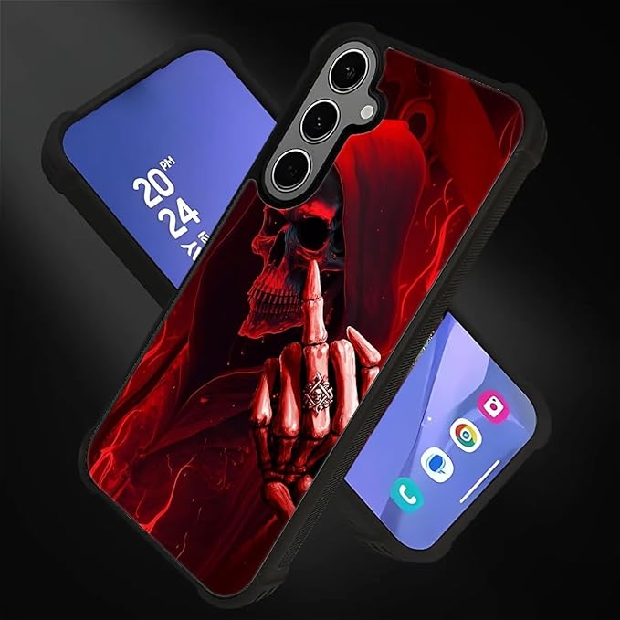 for Samsung Galaxy S24 S25 Plus Case, Gestures Funny Skull Pattern Graphic Design Girl Boy Soft Silicone Hard Acrylic Shock Protection for Samsung Galaxy S24 S25 Plus