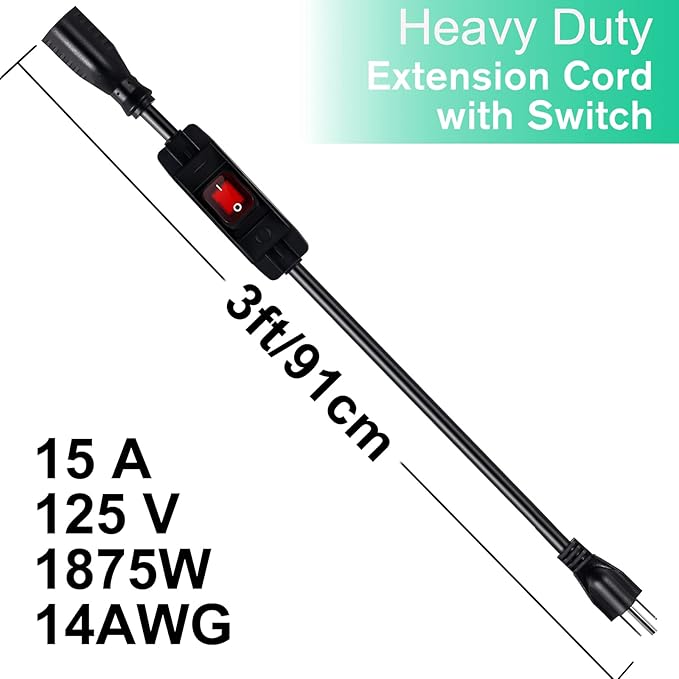 Extension Cord with Switch On/Off Waterproof Switch 3Ft No Plugging and Unplugging Invintage Stereo Devices Without Built-in Power Switch(3 FT)
