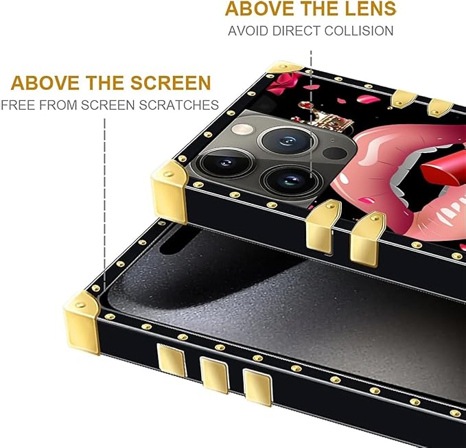 Compatible with iPhone 16 Pro Case, Glitter Red Rose Queen Leopard Lipstick Luxury Golden Decoration for Girl Women Soft TPU Shockproof Protective Hard PC Back