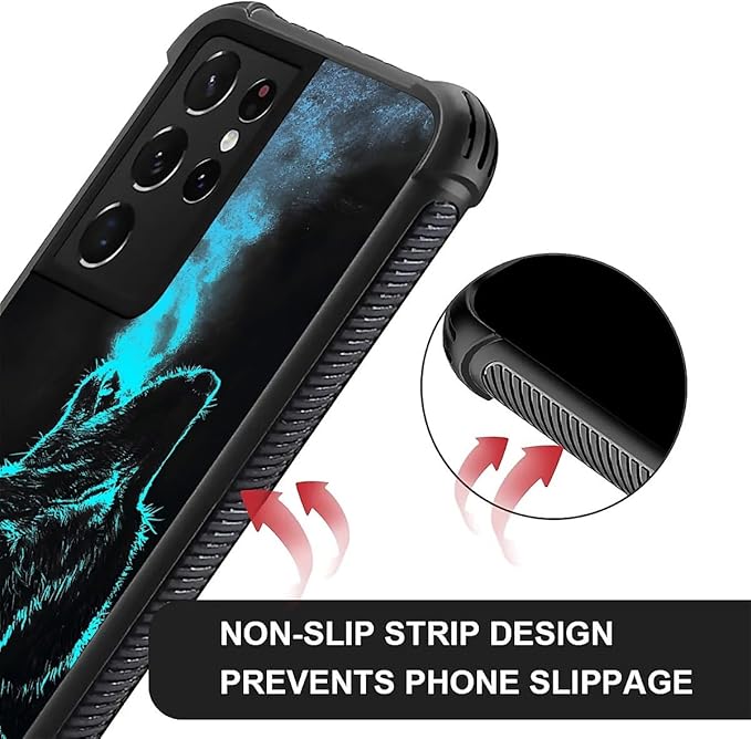 for Samsung Galaxy S21 Ultra Case, Blue Breathing Wolf Pattern Graphic Design Girl Boy Soft Silicone Hard Acrylic Shock Protection for Samsung Galaxy S21 Ultra
