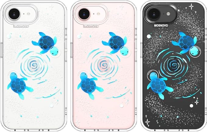 MOSNOVO for iPhone 17e Case/iPhone 16e Case, Shockproof Military-Grade Protection 6.6ft Drop Tested, Clear Phone Case for iPhone 16e / iPhone 17e, Space Turtle Design