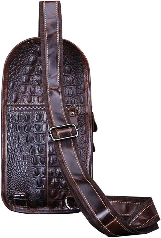 Hebetag Crocodile Genuine Leather Sling Crossbody Bag for Men Travel Outdoor Hunting Hiking Camping Shoulder Chest Pack Backpack Daypack Coffee