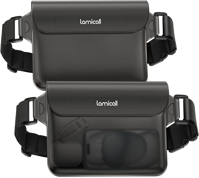 Lamicall Waterproof Fanny Pack, Cruise Essentials 2025 - [Elastic Waist Strap] Dry Bag Pouch, Travel, Boat, Paddle, Kayak, Beach, Swimming Accessories, 8.7” for iPhone 17 16 15 14 13 Pro Max Air