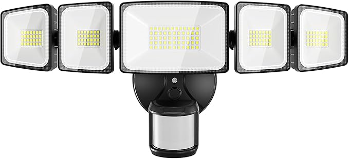 Onforu 150W 15000LM LED Security Lights Motion Sensor Outdoor, Dusk to Dawn Flood Lighting, 5 Heads 360° Wide Angle Illumination, 6500K IP65 Waterproof Hardwired Floodlight Motion Detection (Black)