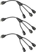 DEWENWILS Extension Cord Splitter 1 to 3, 18 Inch 16/3 Heavy Duty SJTW Wire, 3 Prong Power Splitter for Halloween Decor Lights, ETL Listed, Black, Pack of 3