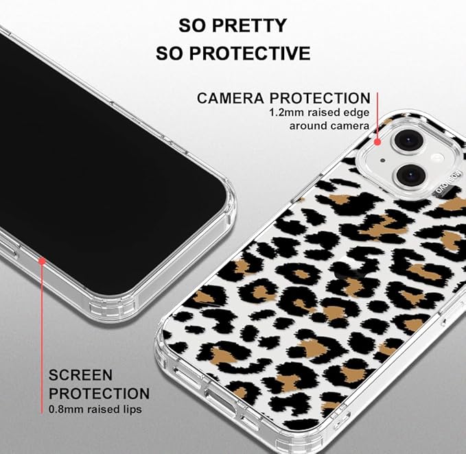 MOSNOVO for iPhone 13/14 Case | Military Grade 6.6ft Drop Tested | Clear with Leopard Print Design