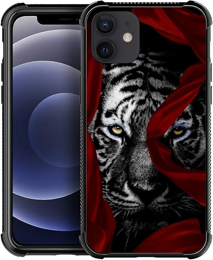 for iPhone 12/12 Pro Case, Red Ribbon Tiger Pattern Graphic Design Girl Boy Soft Silicone Hard Acrylic Shock Protection for iPhone 12/12 Pro