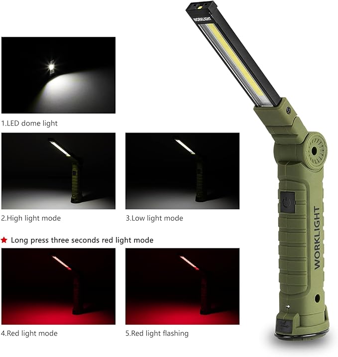 Lmaytech Men Tools for Christmas Birthday Gift 2 Packs LED Rechargeable Work Light Flashlights, 360°Rotate 5 Modes,Gifts for Men Him Dad Handyman for Car Repair, Grill and Outdoor