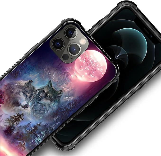 for iPhone 11 Pro Case, Star Two Wolfs Howling Pattern Graphic Design Girl Boy Soft Silicone Hard Acrylic Shock Protection for iPhone 11 Pro