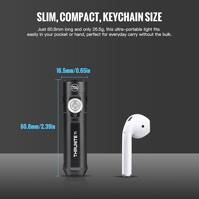 ThruNite Ti Keychain Flashlight, Customized Edition with 704 Tactical, 650 Lumens USB-C Rechargeable Compact Pocket Light with Magnetic Tailcap, for Camping, Everyday Carry (Black Cool White)