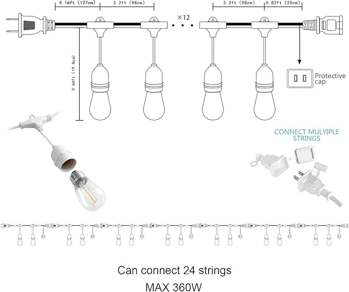 Banord Outdoor String Lights, 50FT Waterproof Patio Lights with 1W Dimmable LED Bulbs, Hanging String Lights for Outdoor Backyard, Garden, Deck, Porch, Gazebo, Balcony, Camping, Party(White)